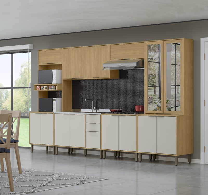 Cocina Glória en Castaño y Off White