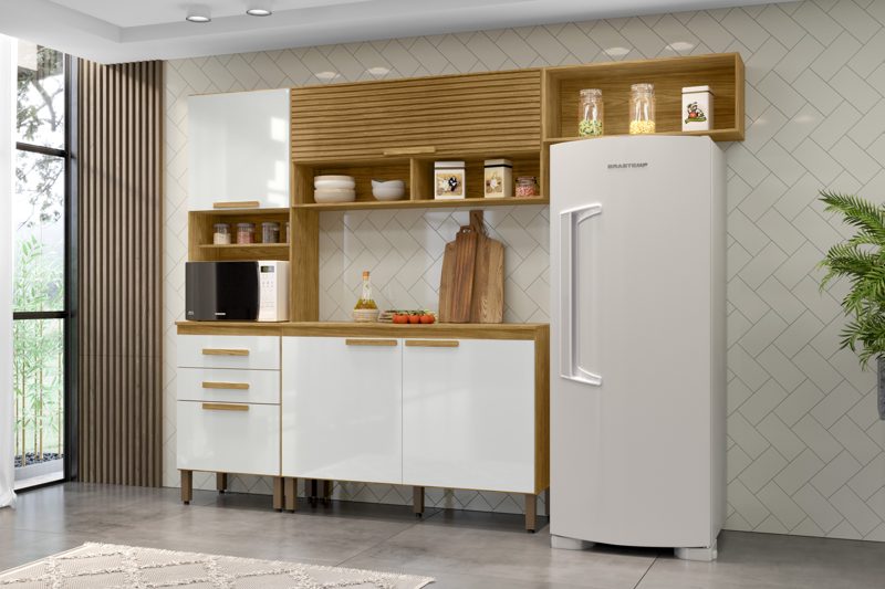 Cocina modular en Marrocos y Off White, fabricada en Brasil