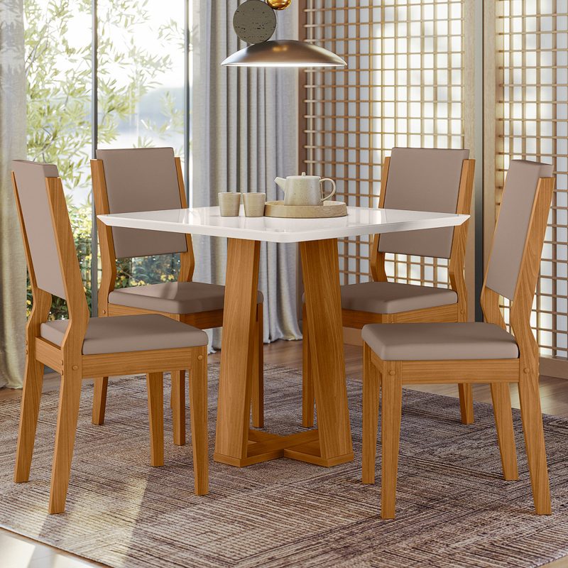 Mesa Rubi con cuatro sillas Carol de madera maciza