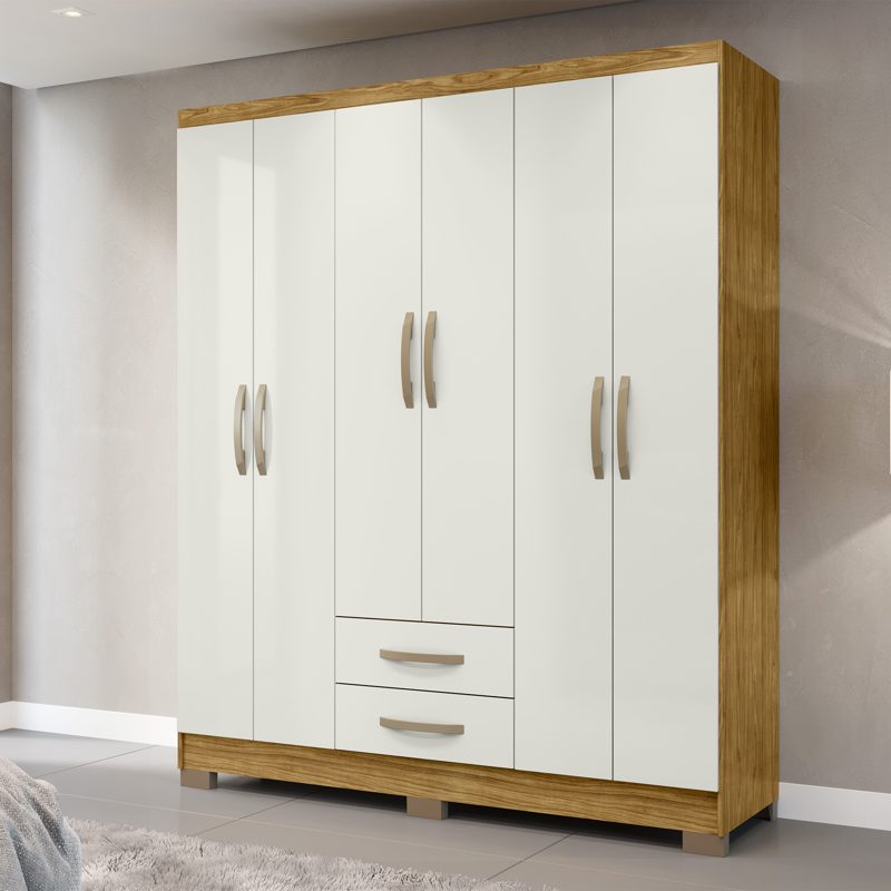 Ropero de seis puertas en Marrocos y Off White, mueble RTA de fábrica brasileña